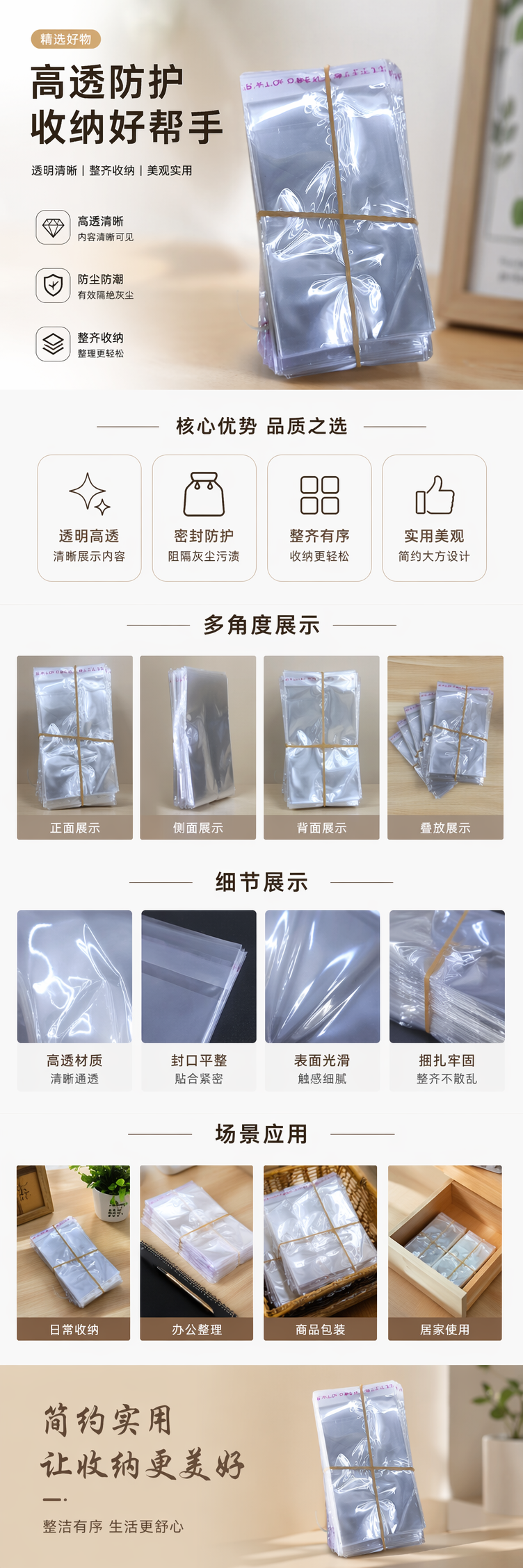 透明塑料袋堆叠式收纳袋 黄色橡皮筋捆扎 无味加厚家用 pic 1