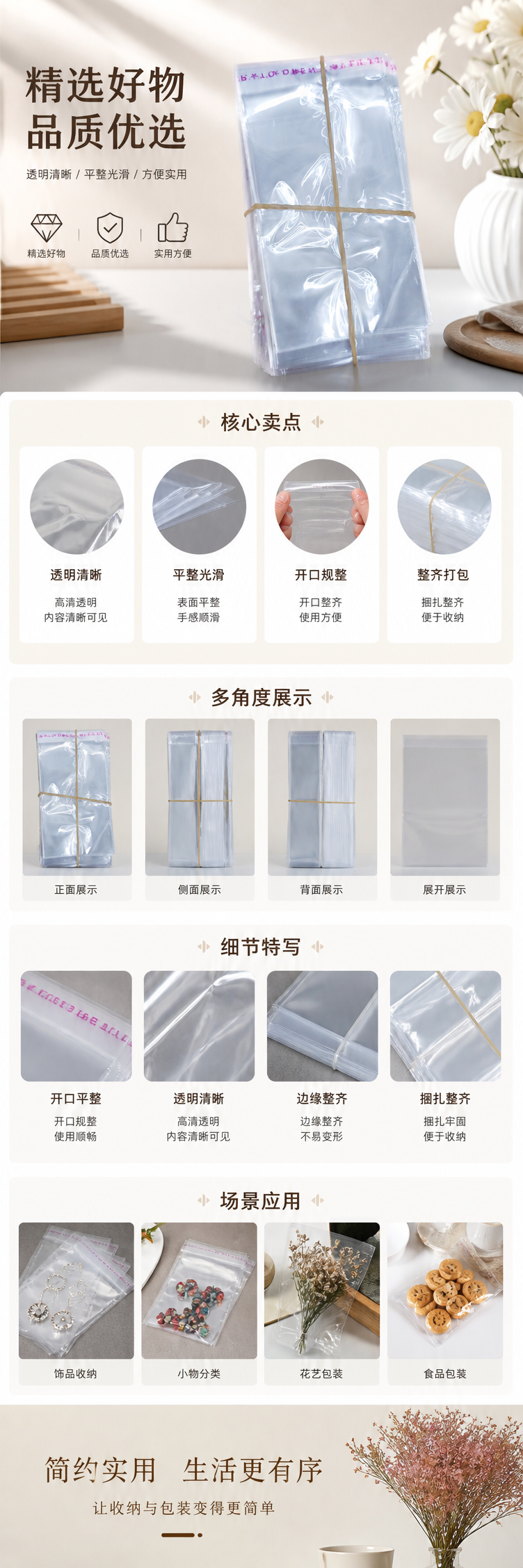 透明塑料袋堆叠装 橡皮筋捆扎防散落 家用厨房收纳必备 pic 1