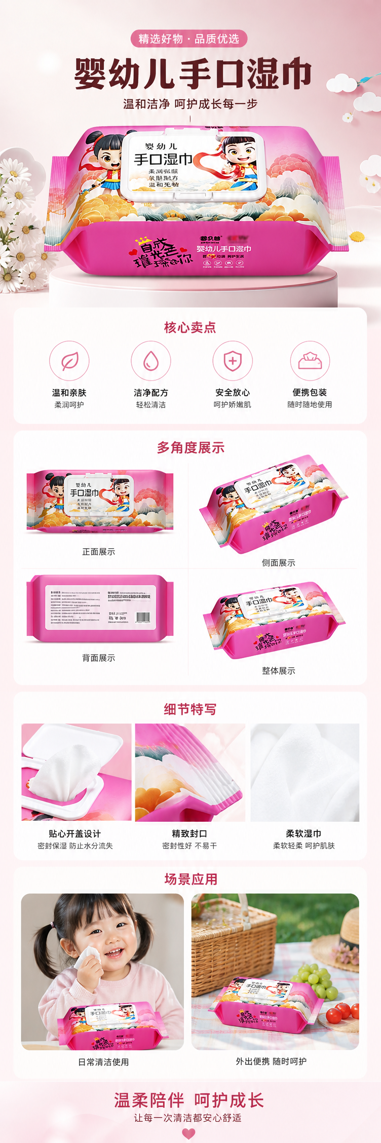 粉色包装湿巾盒 家用婴儿手口清洁湿纸巾便携式抽纸式 pic 1
