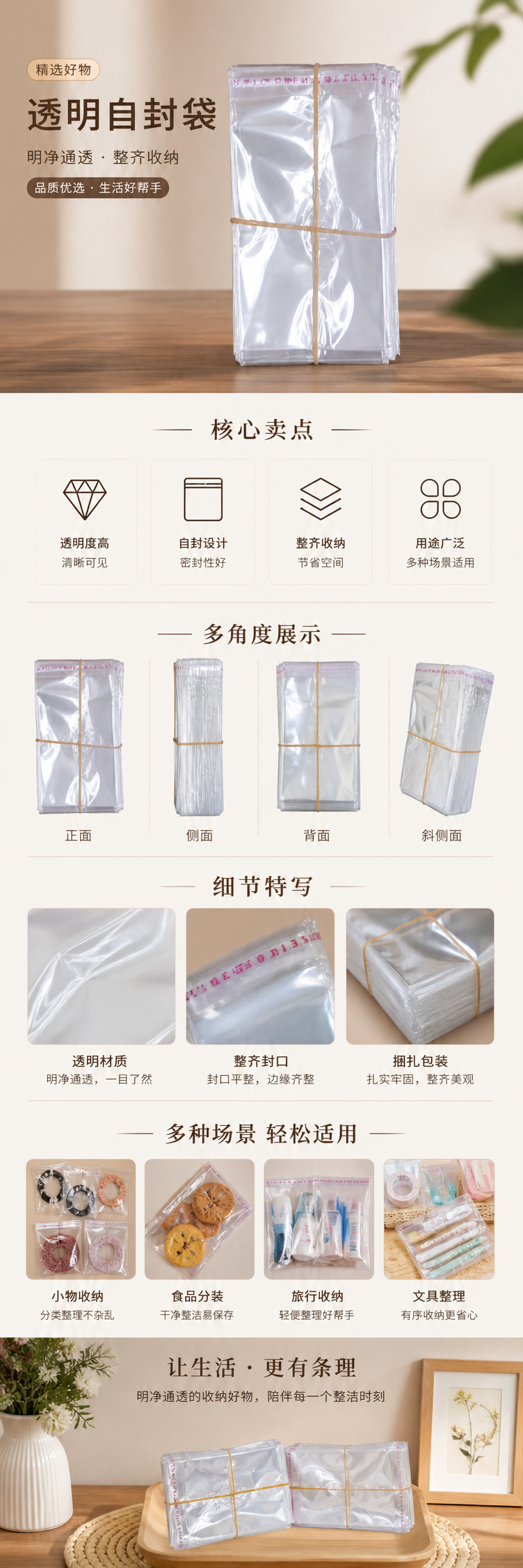 透明塑料袋堆叠设计可重复使用食品级厨房保鲜收纳袋 pic 1