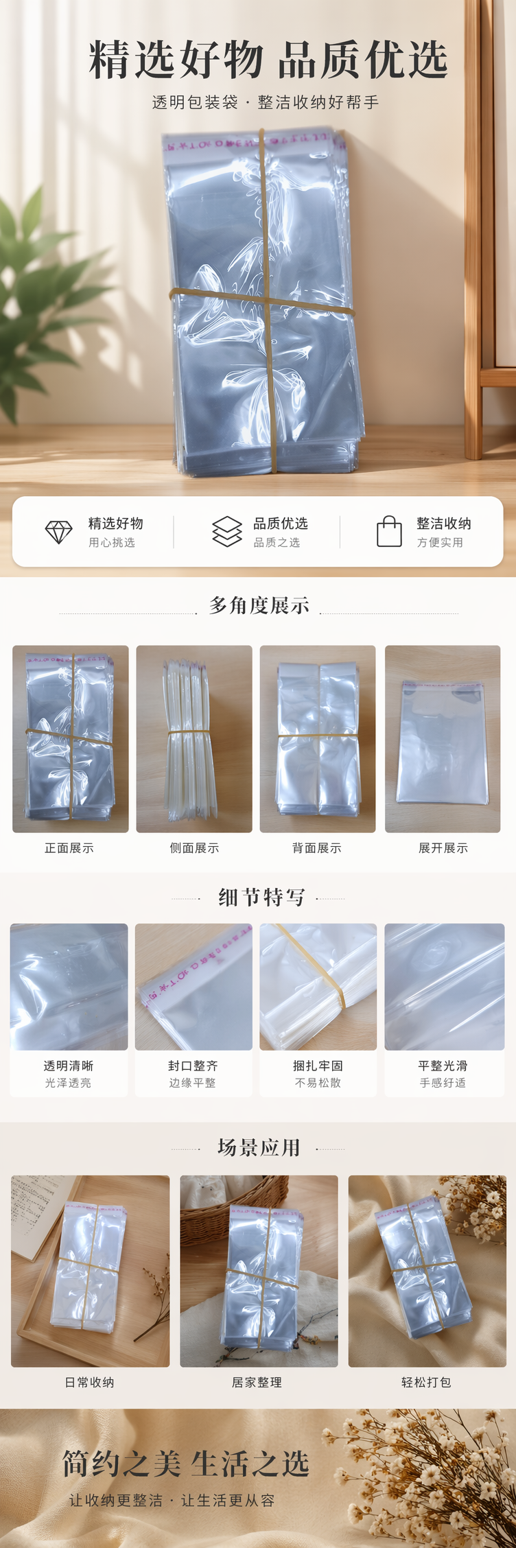 透明塑料袋堆叠式收纳 橡皮筋捆扎便携装 无痕加厚详情1
