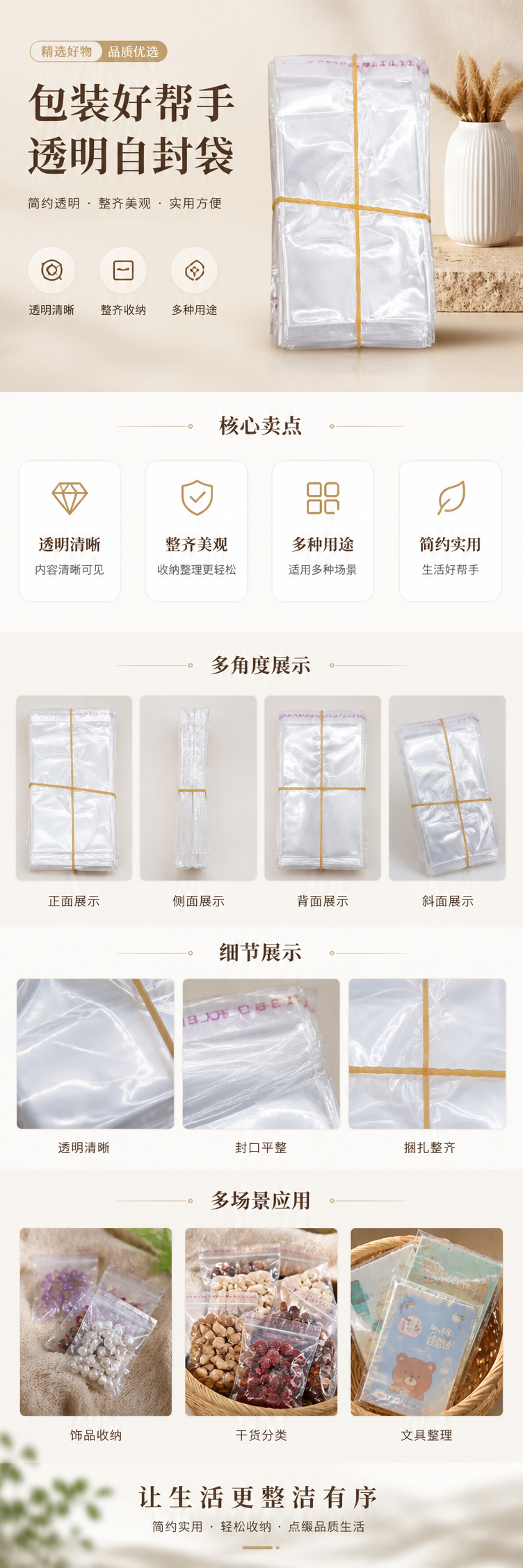 透明塑料袋堆叠收纳套装 橡皮筋固定防散落 家用厨房办公通用 pic 1
