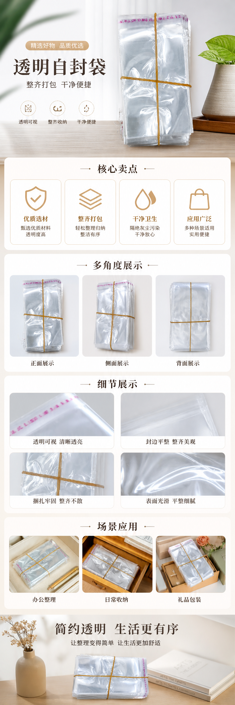 透明塑料袋堆叠收纳袋 食品级加厚承重 强韧防撕厨房家用 pic 1