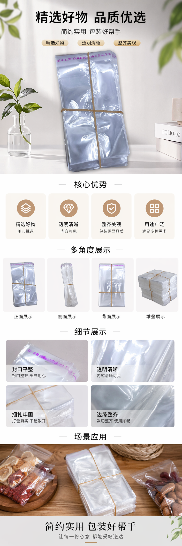 透明塑料袋堆叠装 黄色橡皮筋捆扎 加厚PE材质厨房收纳用 pic 1