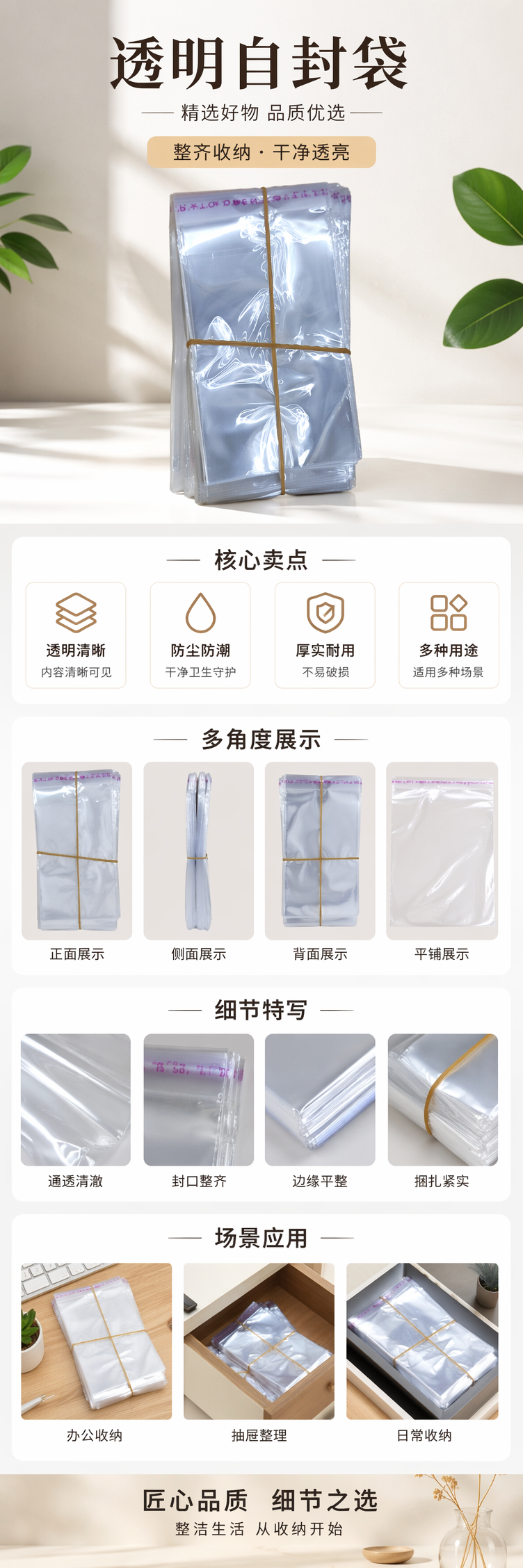 透明塑料袋堆叠设计 一次性食品级PE材质 宽口易取用 pic 1
