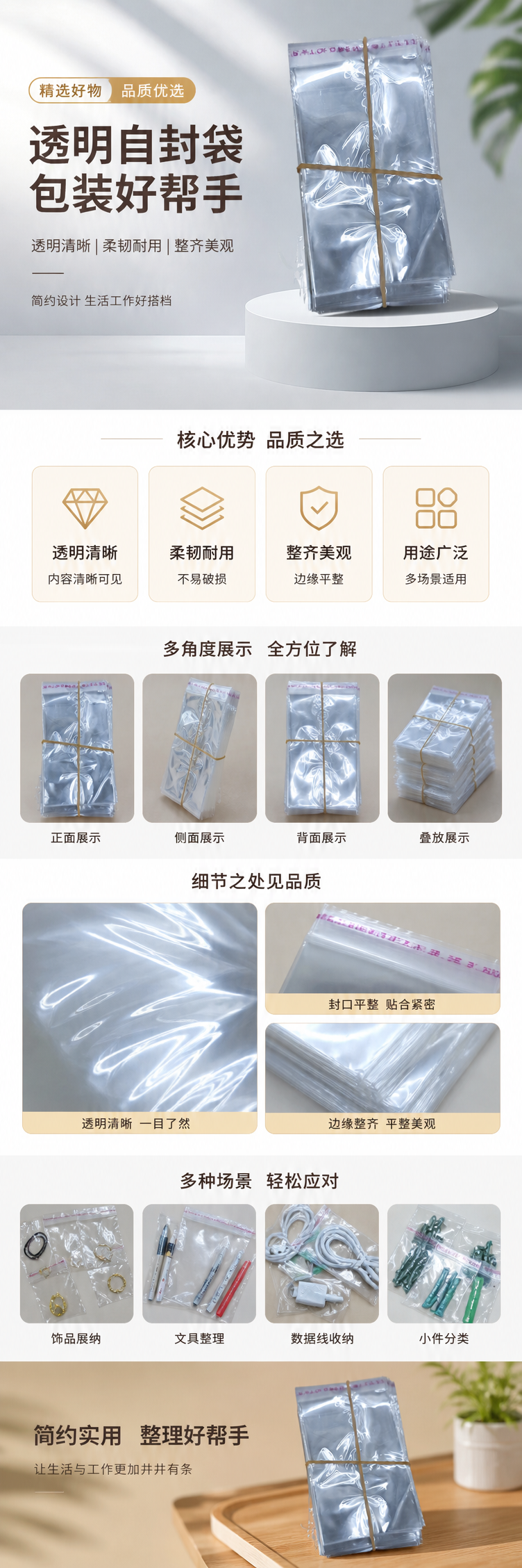 透明塑料袋堆叠式收纳 橡皮筋捆扎设计 食品级加厚PE pic 1