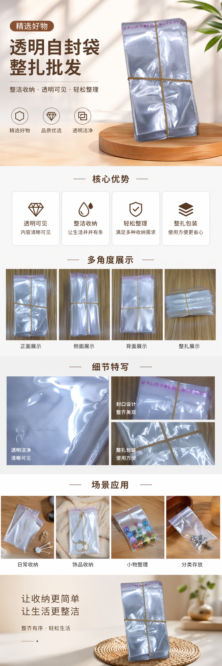 透明塑料袋堆叠收纳 橡皮筋捆扎防散落 家用厨房整理装 pic 1