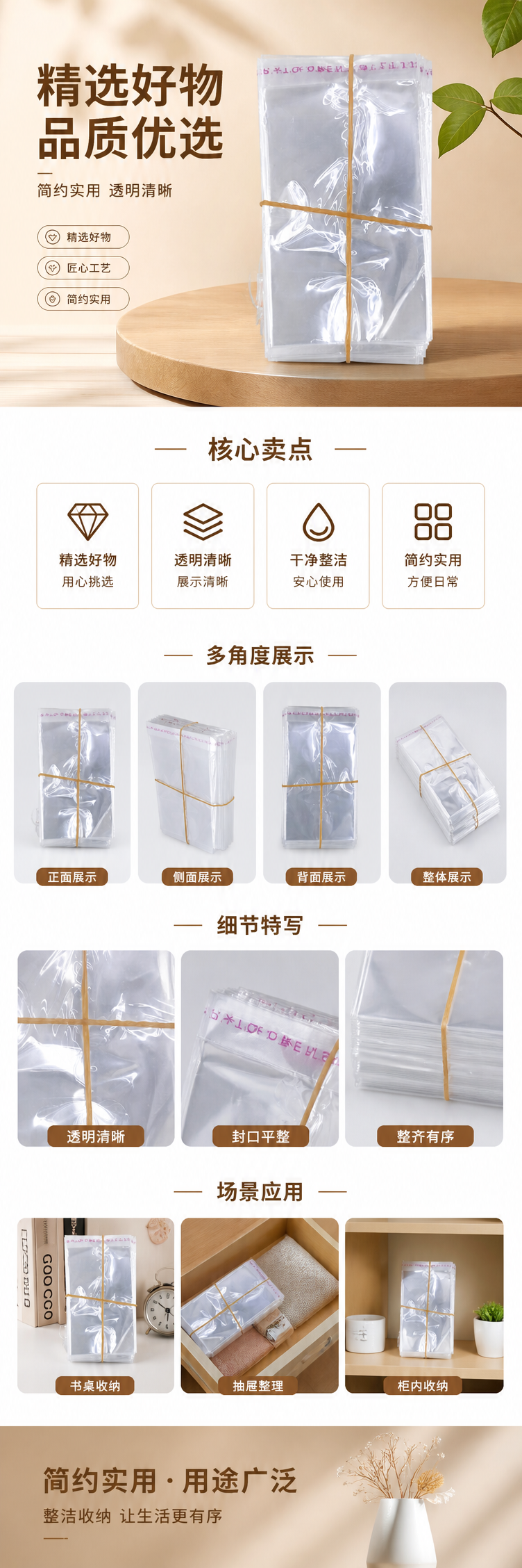 透明塑料袋堆叠收纳装 橡皮筋固定防散落 家用厨房整理袋 pic 1