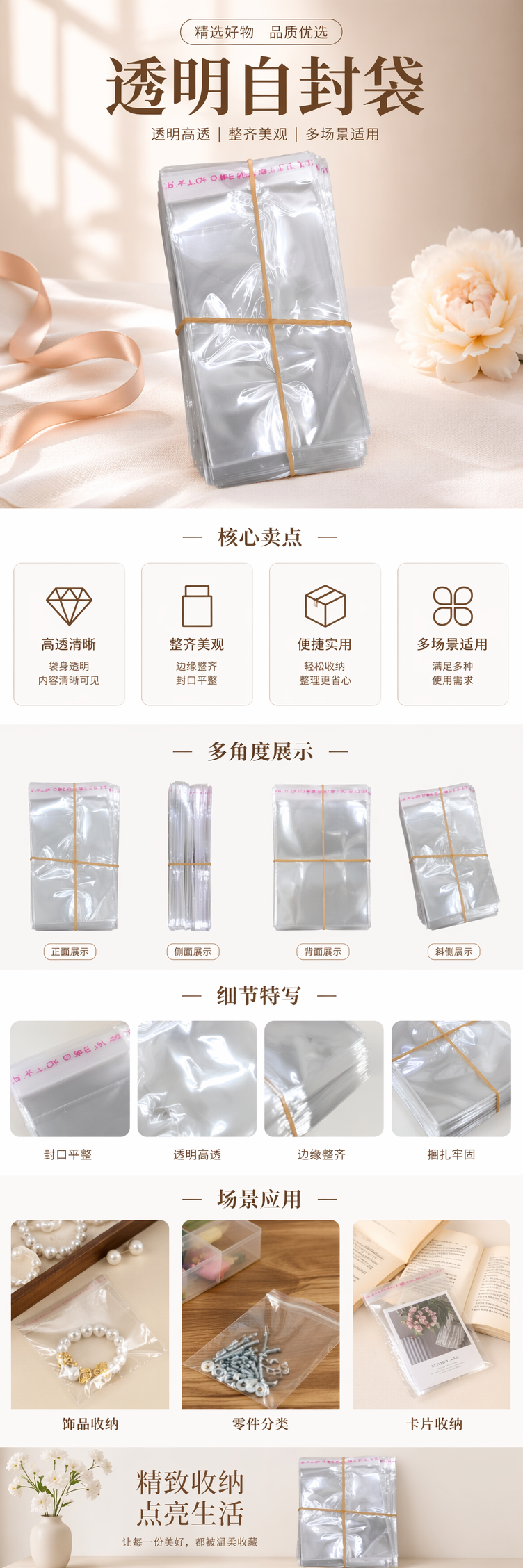 透明塑料袋堆叠装 黄色橡皮筋捆扎 可重复使用加厚PE袋 pic 1