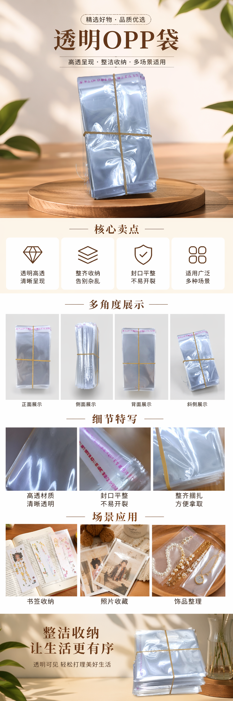 透明塑料袋堆叠装 橡皮筋捆绑式收纳袋 家用厨房整理袋 pic 1