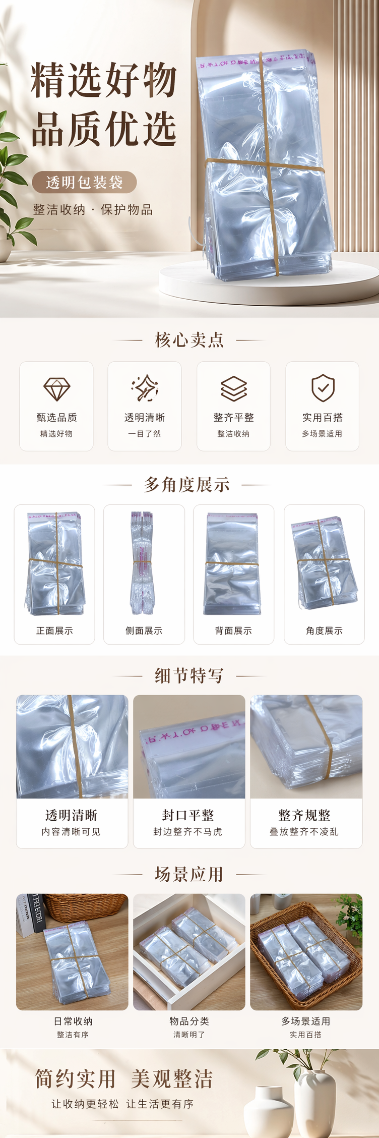 透明塑料袋堆叠装 橡皮筋捆扎防散落加厚PE家用收纳 pic 1