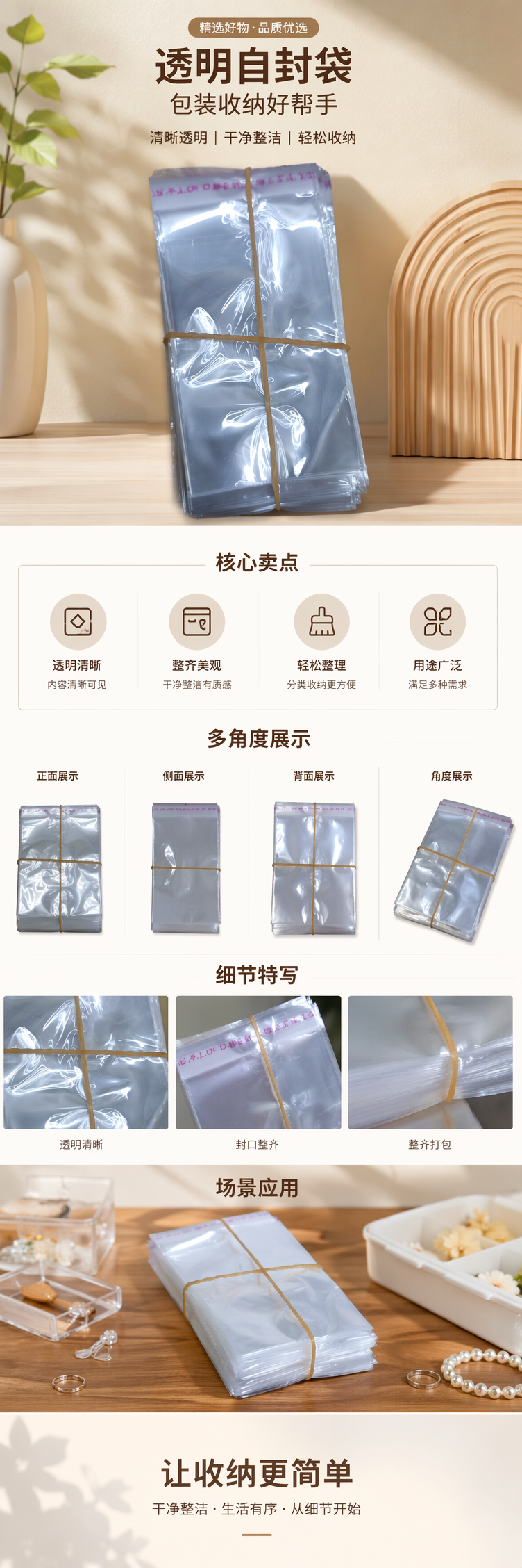 透明塑料袋堆叠式设计 橡皮筋固定 便捷厨房收纳保鲜袋 pic 1