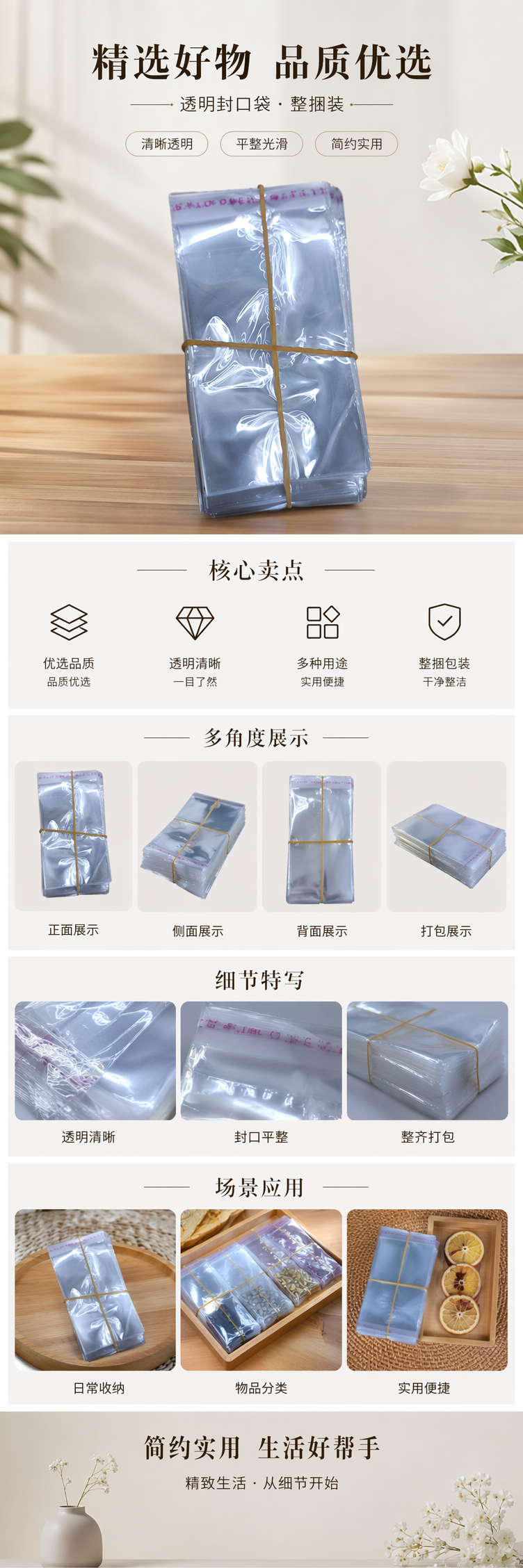 透明塑料袋堆叠式橡皮筋捆扎收纳袋 食品级便携防尘 pic 1