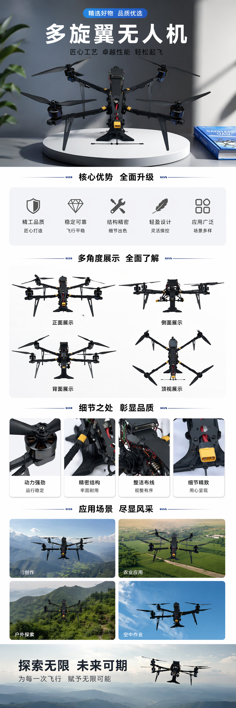 黑色四轴无人机航拍遥控器高清摄像头可折叠便携式 pic 1