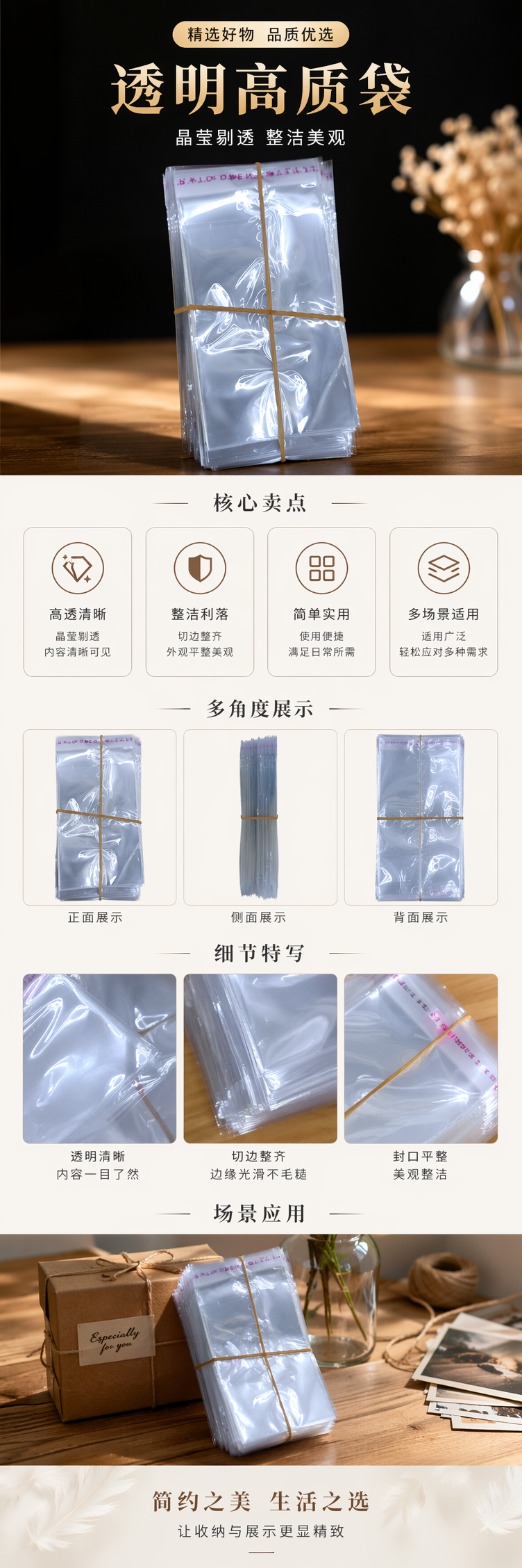 透明PE塑料袋堆叠装 橡皮筋捆扎设计 厨房果蔬保鲜收纳 pic 1