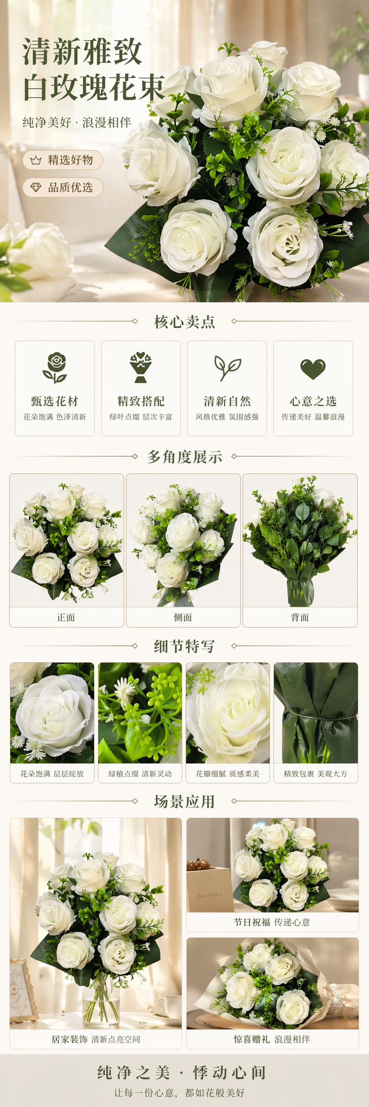 白色玫瑰花束 鲜花配送生日情人节求婚礼物整束包邮 pic 1