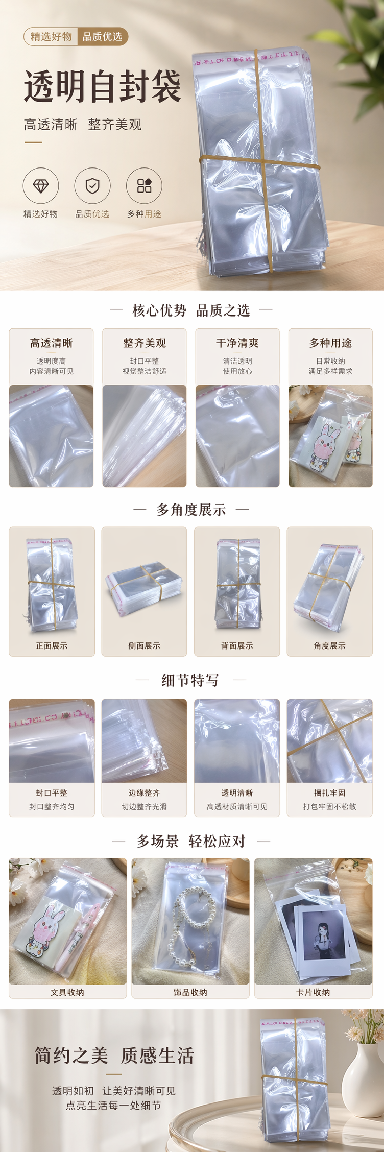 透明塑料袋堆叠收纳 橡皮筋固定防散落 家用厨房整理装 pic 1
