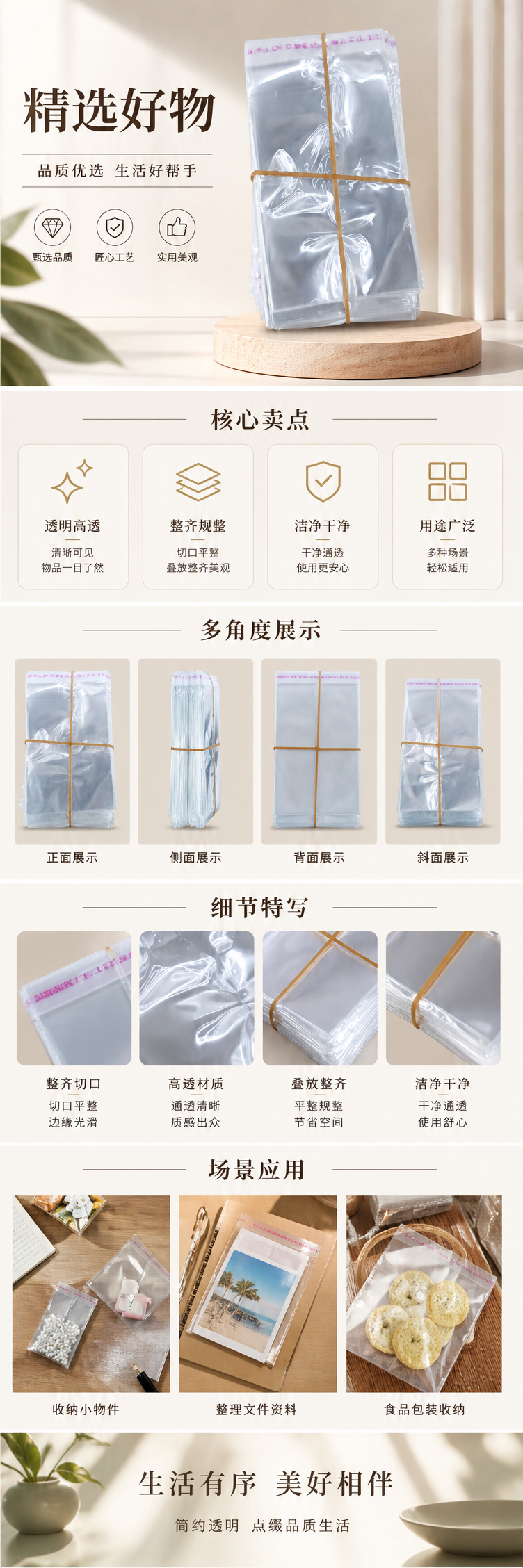 透明塑料袋堆叠装加厚PE材质黄色橡皮筋捆扎家用收纳 pic 1
