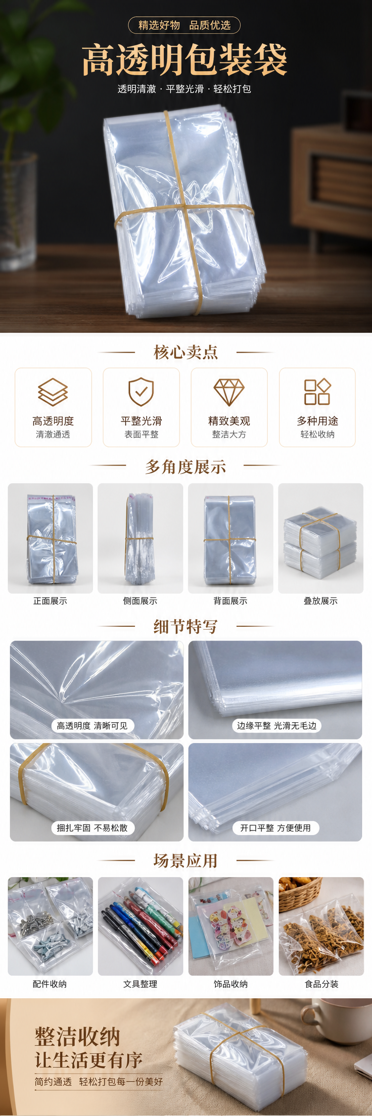 透明PE塑料袋堆叠款 橡皮筋捆扎便携装 pic 1