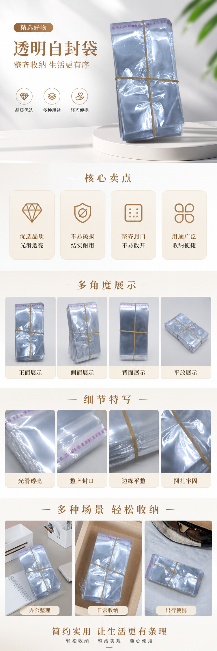 透明塑料袋堆叠装 黄色橡皮筋捆扎 100只/包厨房收纳整理用品 pic 1