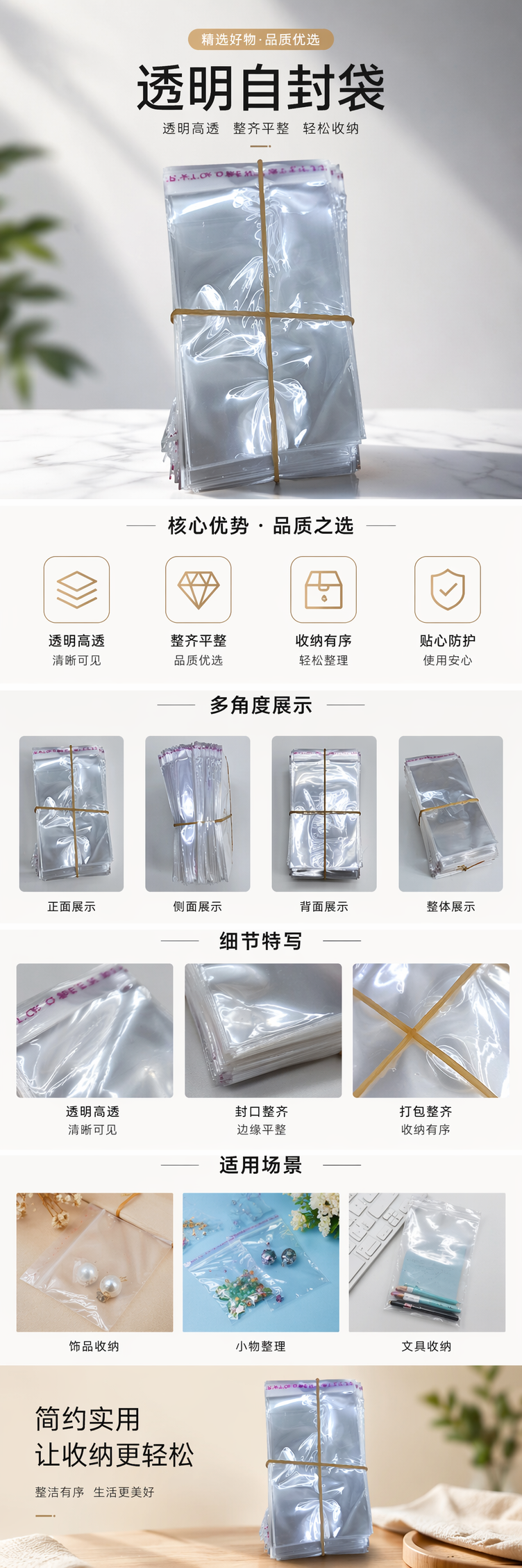 透明塑料袋堆叠装黄色橡皮筋捆绑加厚防撕厨房收纳用详情1