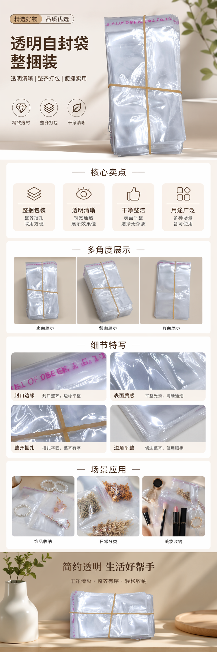 透明塑料袋堆叠式厨房收纳袋 食品级PP材质 无味承重耐用 pic 1