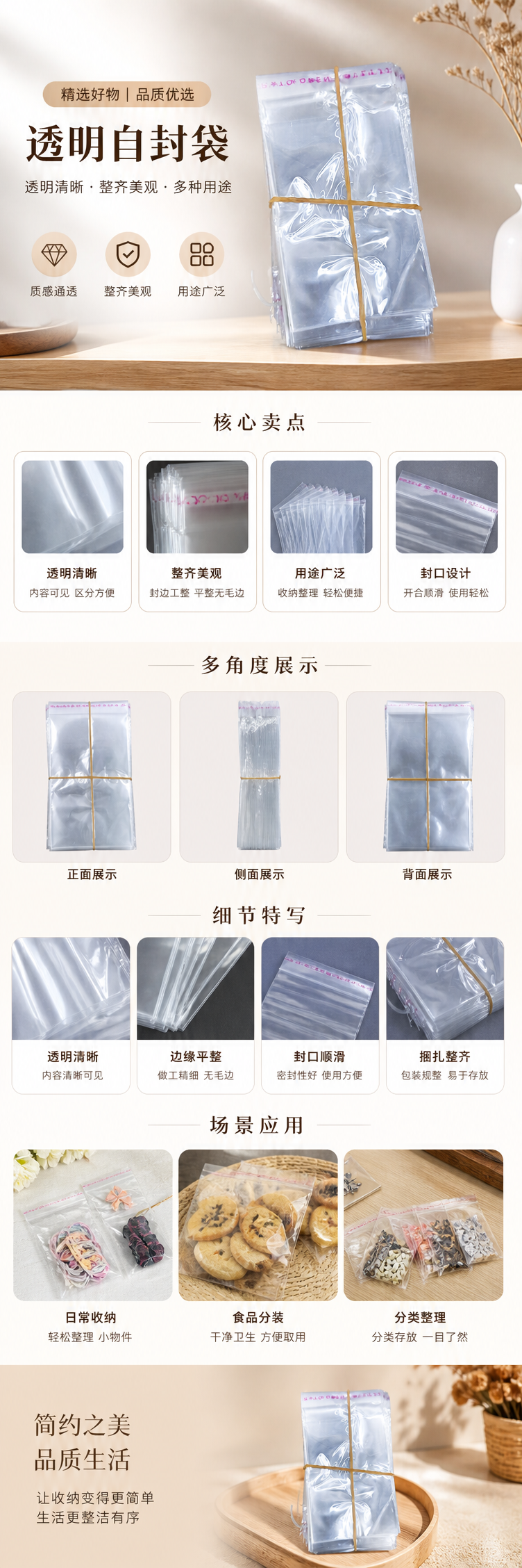 透明塑料袋堆叠式设计配橡皮筋捆扎便捷取用 pic 1