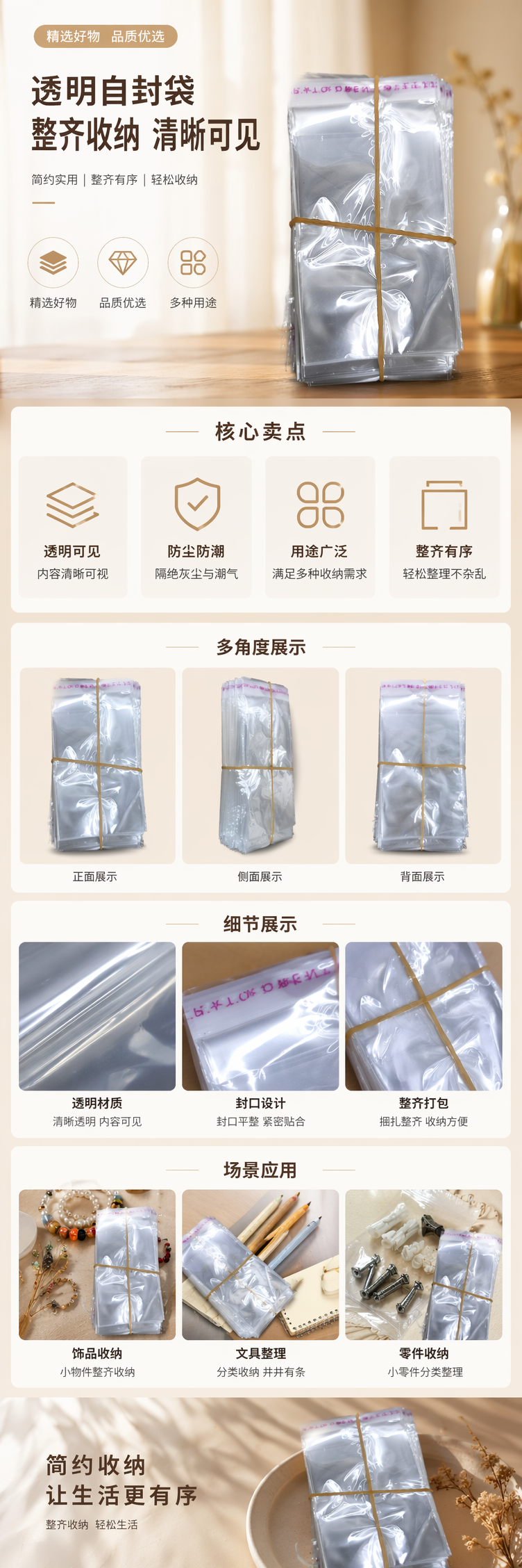 透明塑料袋堆叠式橡皮筋捆扎加厚PE厨房收纳袋 pic 1
