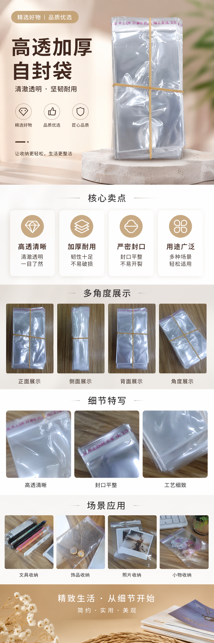 透明塑料袋堆叠式收纳 橡皮筋捆扎便携防散装 pic 1