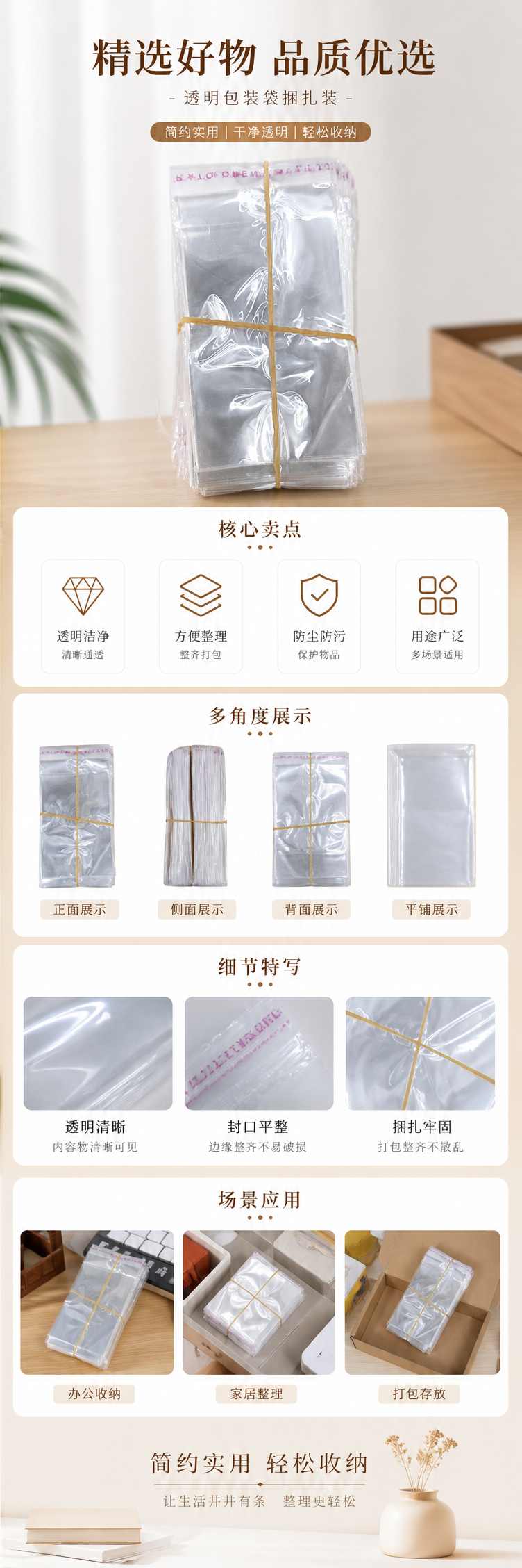 透明塑料袋堆叠收纳套装 橡皮筋捆扎 无味加厚食品级 pic 1