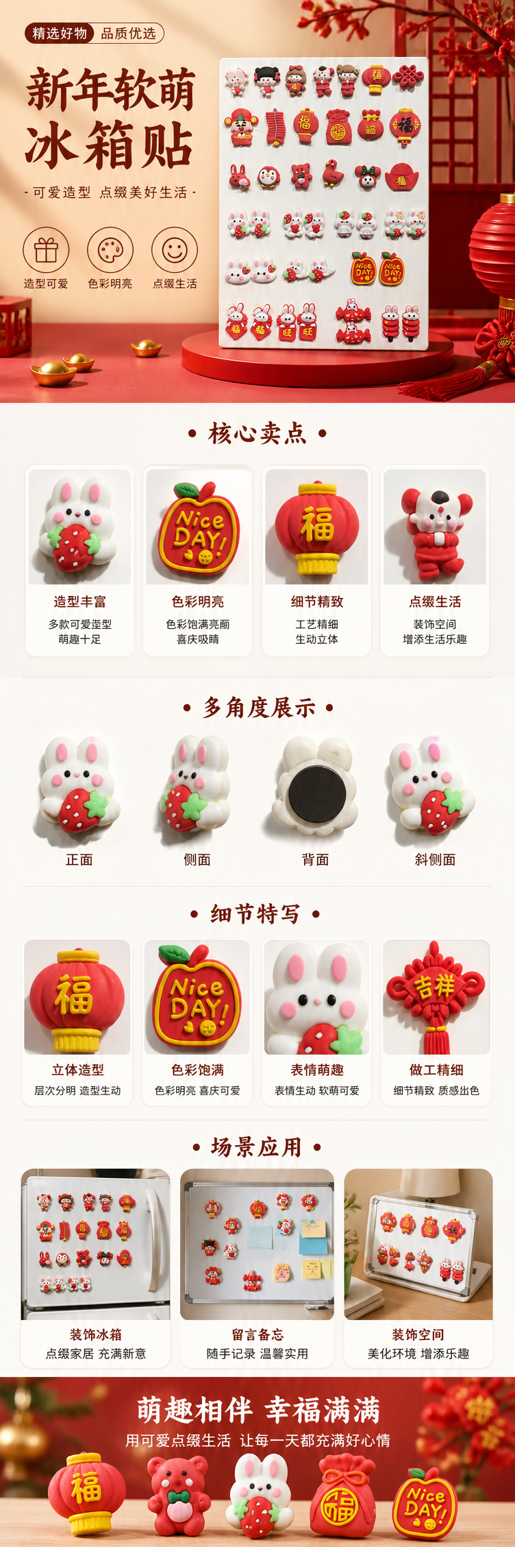 红色系新年主题黏土冰箱贴创意家居装饰礼品详情1