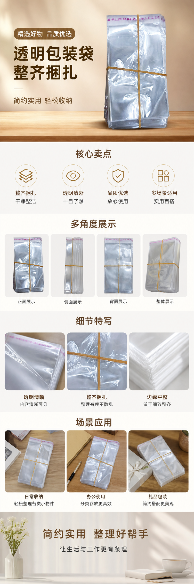 透明塑料袋堆叠装橡皮筋捆扎加厚防漏厨房保鲜收纳袋 pic 1
