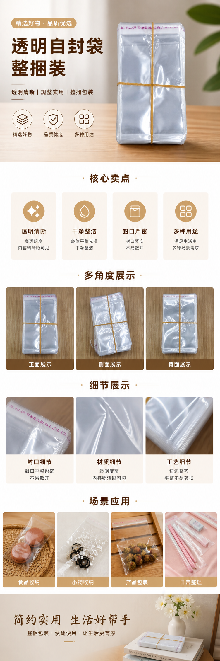 透明塑料袋堆叠收纳套装 橡皮筋捆扎便携家用 pic 1
