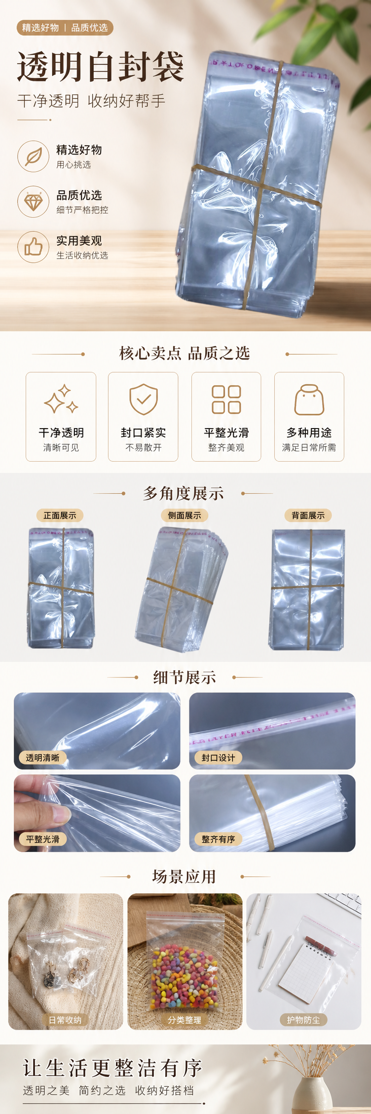 透明塑料袋堆叠装 橡皮筋捆扎 食品级PE加厚防漏 pic 1