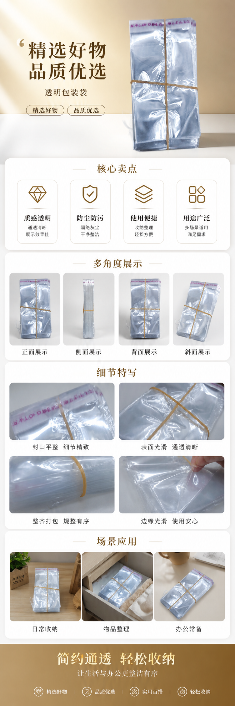 透明塑料袋堆叠收纳 橡皮筋捆扎 无味食品级PP材质 pic 1