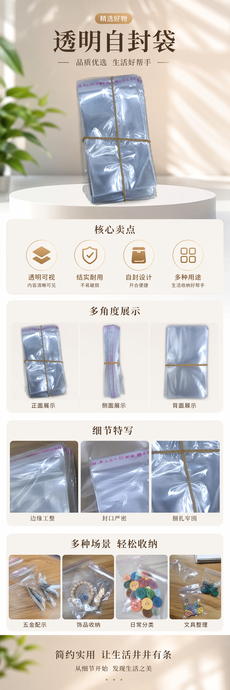 透明塑料袋堆叠式收纳袋配橡皮筋捆扎家用厨房整理 pic 1