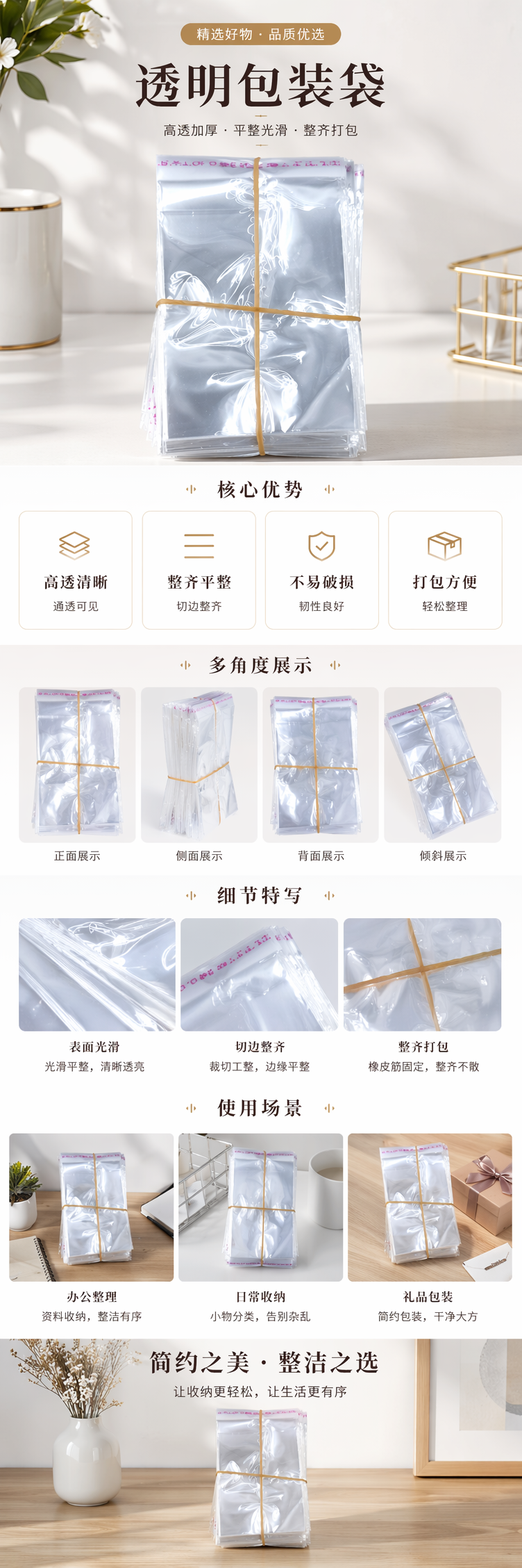 透明塑料袋堆叠设计配橡皮筋捆扎厨房食品级收纳用 pic 1