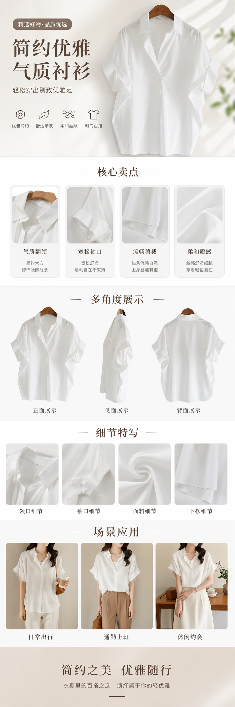 复古港味短袖衬衫女2026夏新款洋气百搭白色衬衣宽松蝙蝠袖领上衣详情1