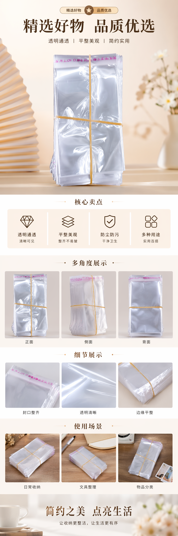 加厚透明塑料袋堆叠装黄色橡皮筋捆绑厨房零食收纳 pic 1