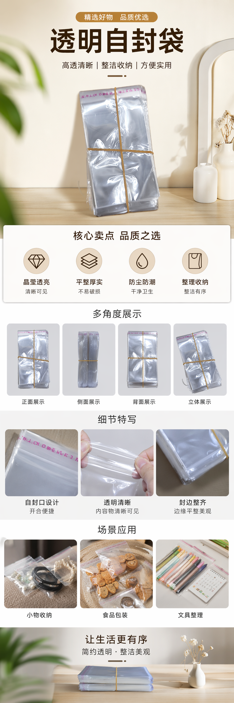 透明塑料袋堆叠收纳袋 橡皮筋捆扎设计 食品级PE材质 pic 1