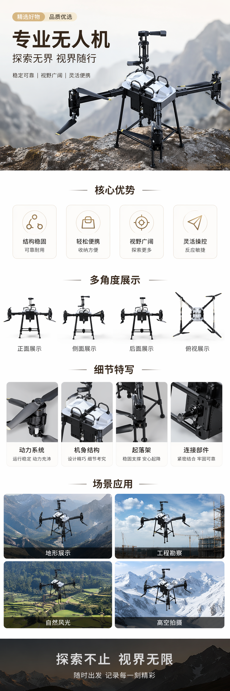 黑色四轴无人机航拍稳定器高清遥控可折叠便携式详情1