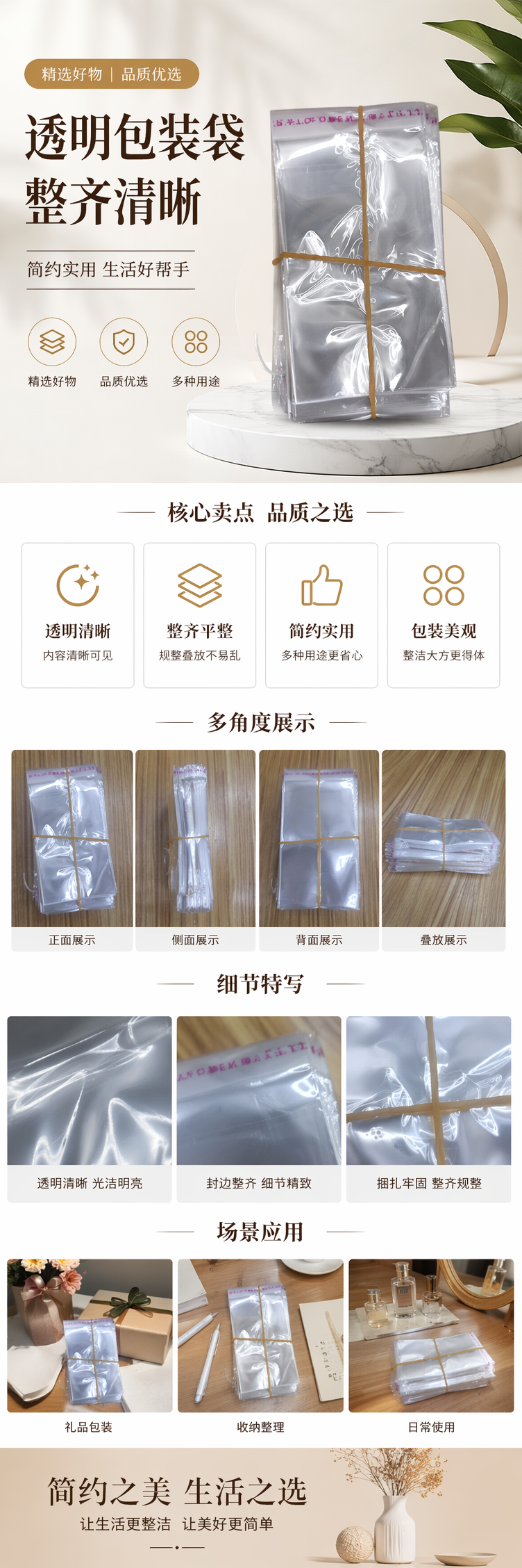 透明塑料袋堆叠装 橡皮筋捆扎设计 厨房果蔬保鲜收纳袋 pic 1