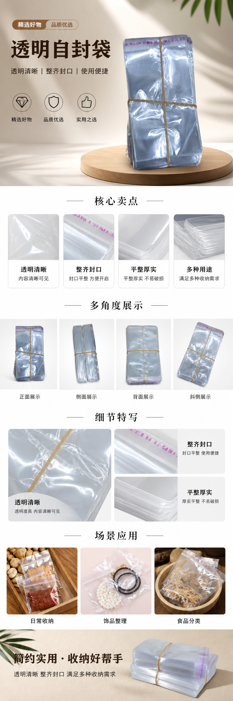 透明塑料袋堆叠式收纳袋 橡皮筋捆扎设计 食品级加厚防漏详情1