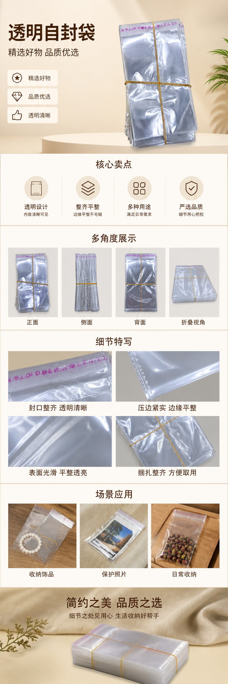 透明塑料袋堆叠装 橡皮筋捆绑式收纳袋 pic 1