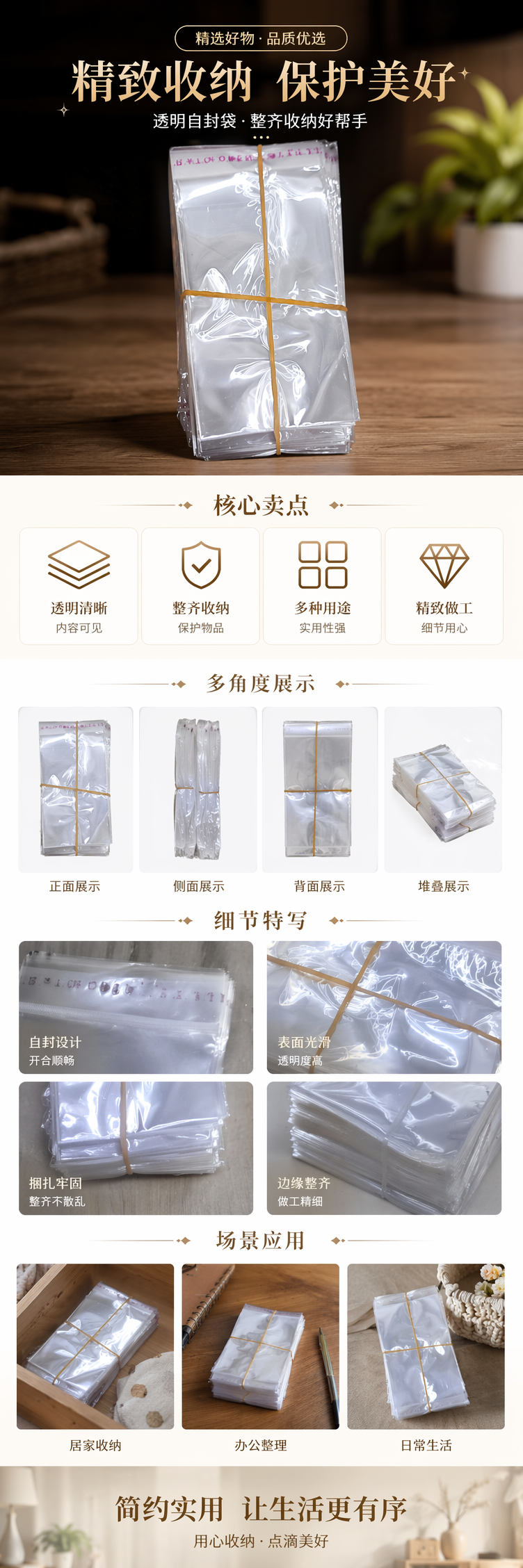 透明PE塑料袋堆叠收纳 橡皮筋捆扎便携装 pic 1