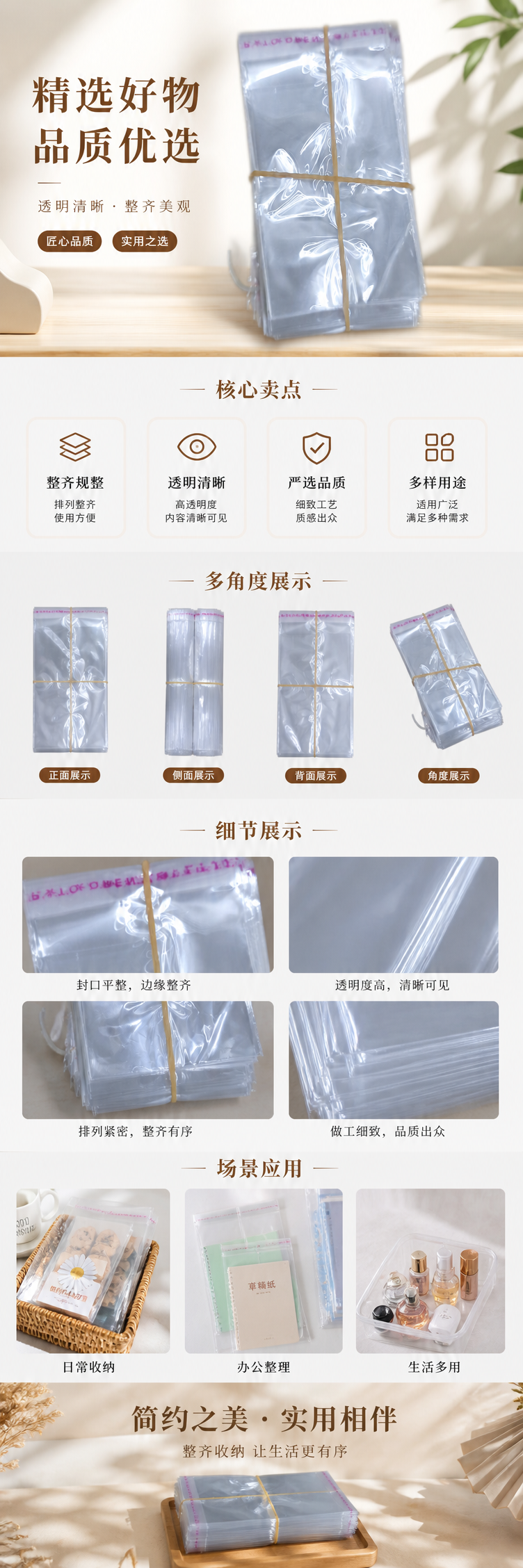 透明塑料袋堆叠装 黄色橡皮筋捆扎 保鲜密封防尘家用 pic 1