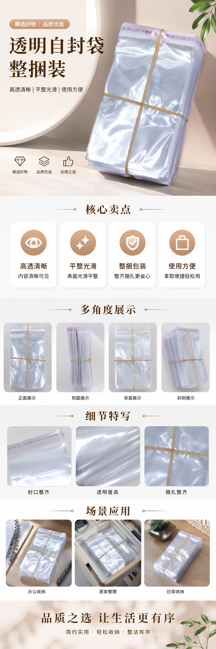 透明塑料袋堆叠式设计配橡皮筋捆扎家用收纳整理袋 pic 1
