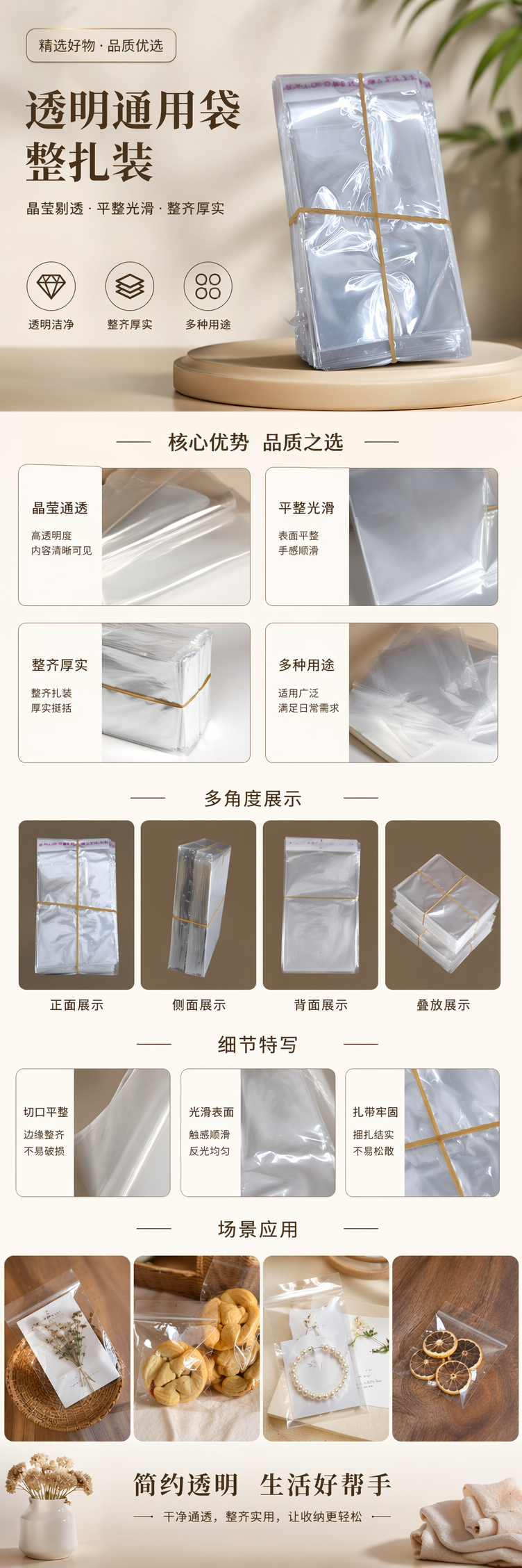 透明塑料袋堆叠捆扎用高透食品级加厚承重密封袋 pic 1