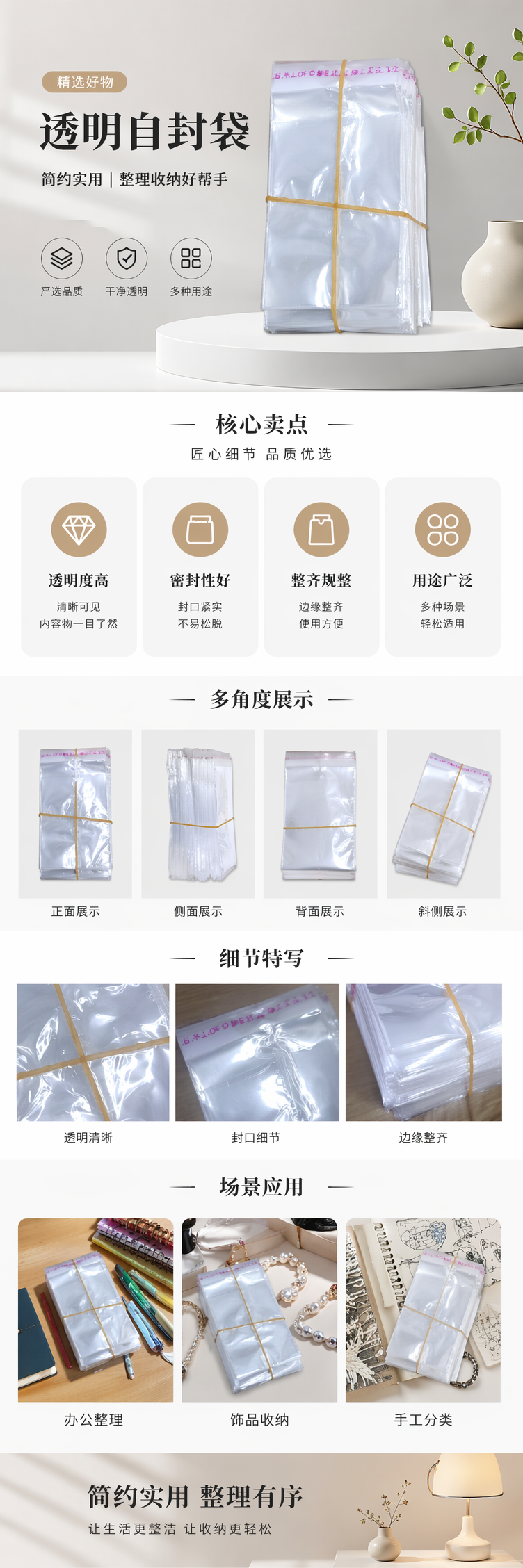 透明塑料袋堆叠式设计 橡皮筋固定便携收纳 pic 1