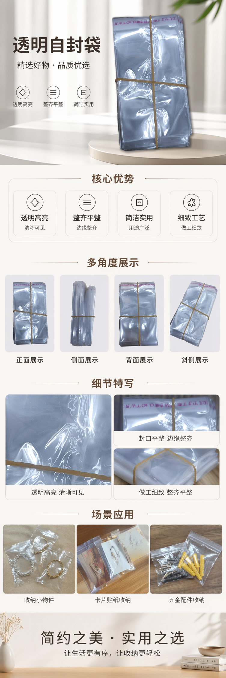 透明塑料袋堆叠设计可重复使用食品级加厚厨房收纳袋 pic 1